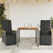 Bistroset 3-delig poly rattan grijs met kussens