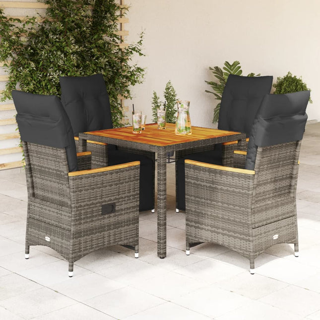 5-delige Bistroset met kussens poly rattan grijs