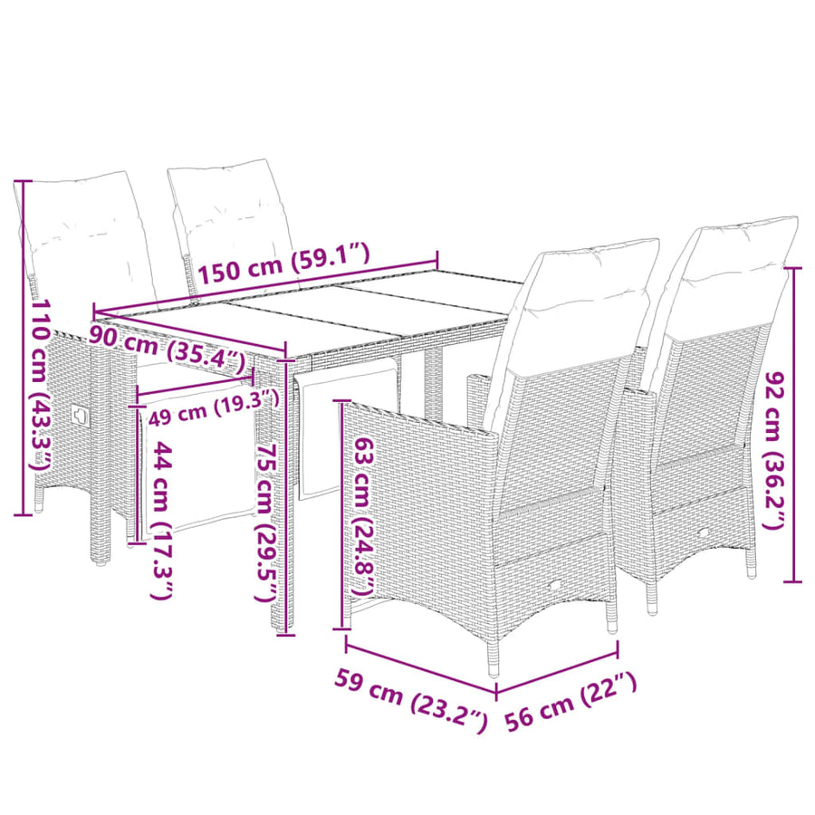5-Delige Bistroset Met Kussens Poly Rattan 4