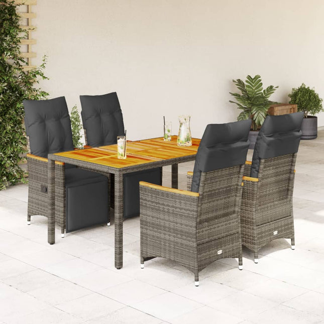 5-delige Bistroset met kussens poly rattan grijs