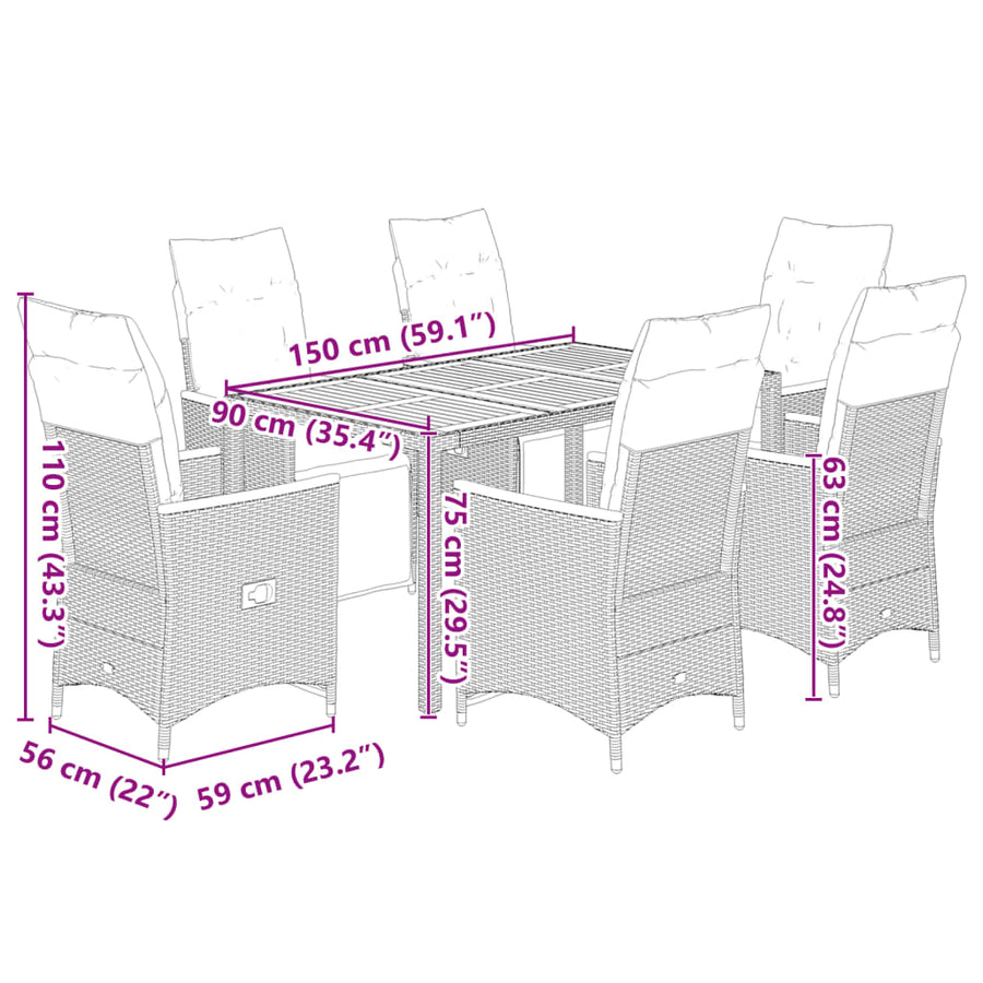 7-Delige Bistroset Met Kussens Poly Rattan 6