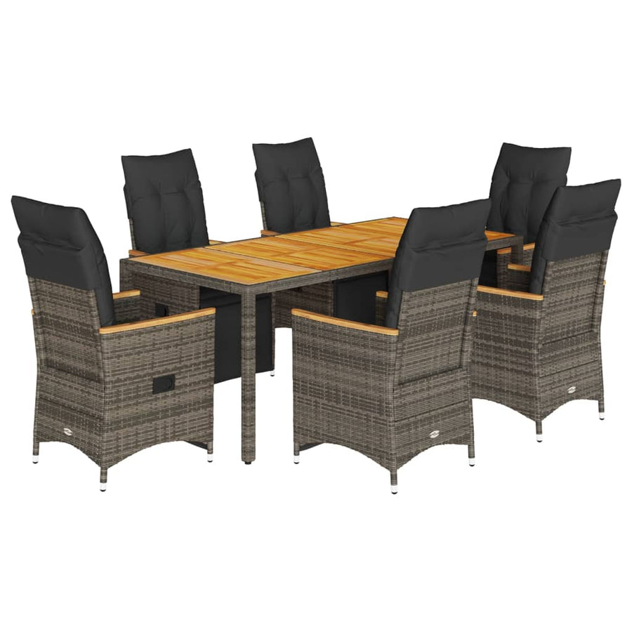 7-delige Bistroset met kussens poly rattan grijs