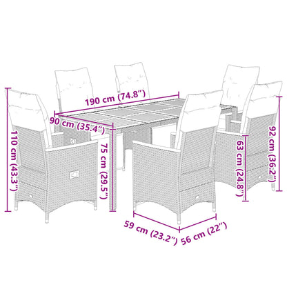 7-delige Bistroset met kussens poly rattan grijs