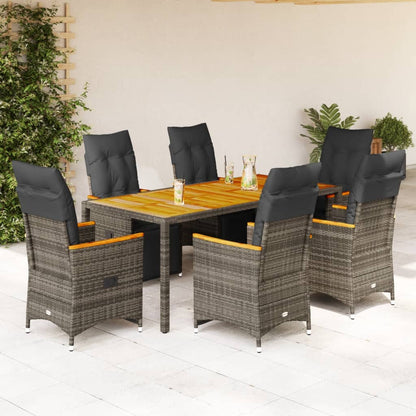 7-delige Bistroset met kussens poly rattan grijs