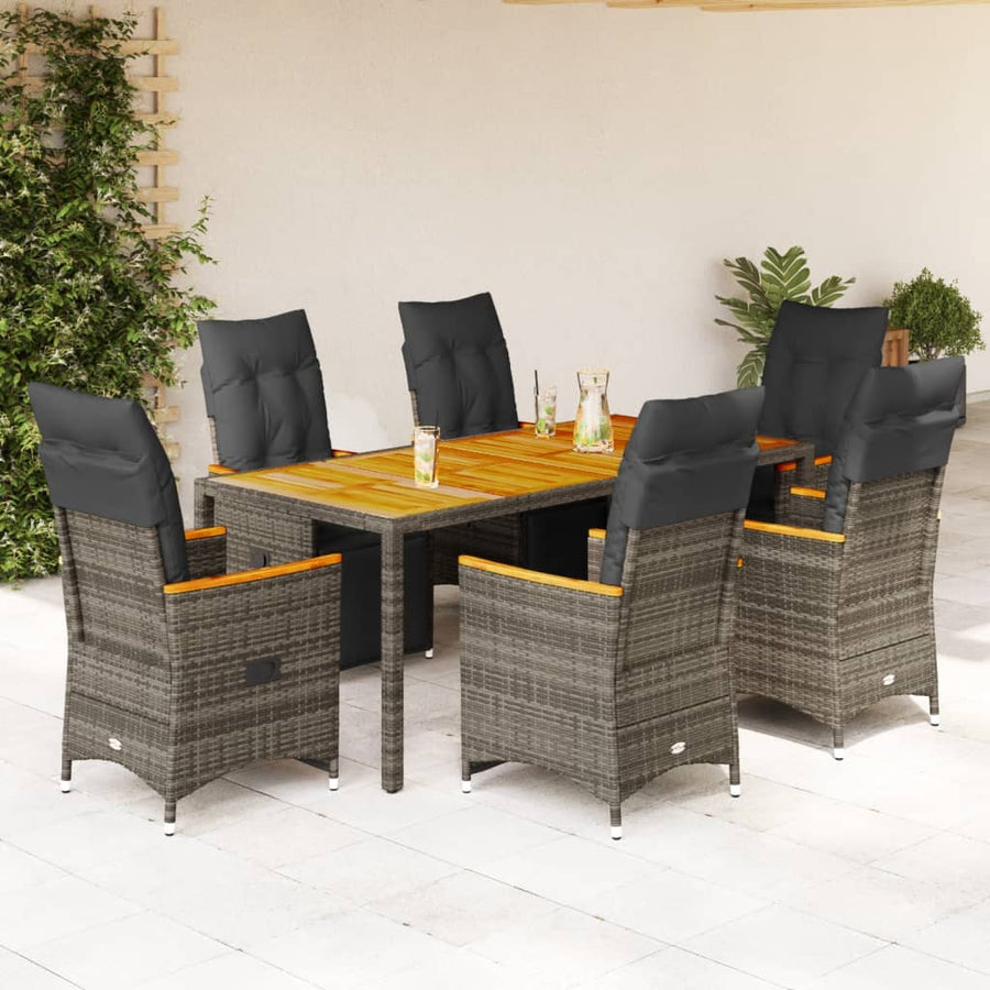 7-delige Bistroset met kussens poly rattan grijs