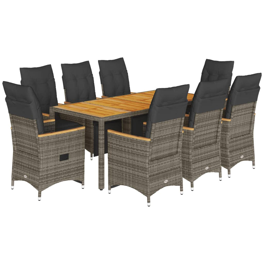 9-delige Bistroset met kussens poly rattan grijs