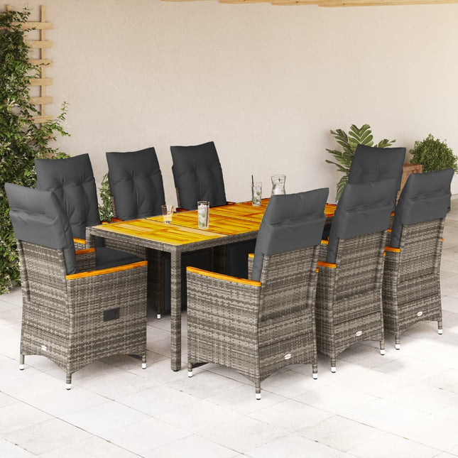 9-delige Bistroset met kussens poly rattan grijs