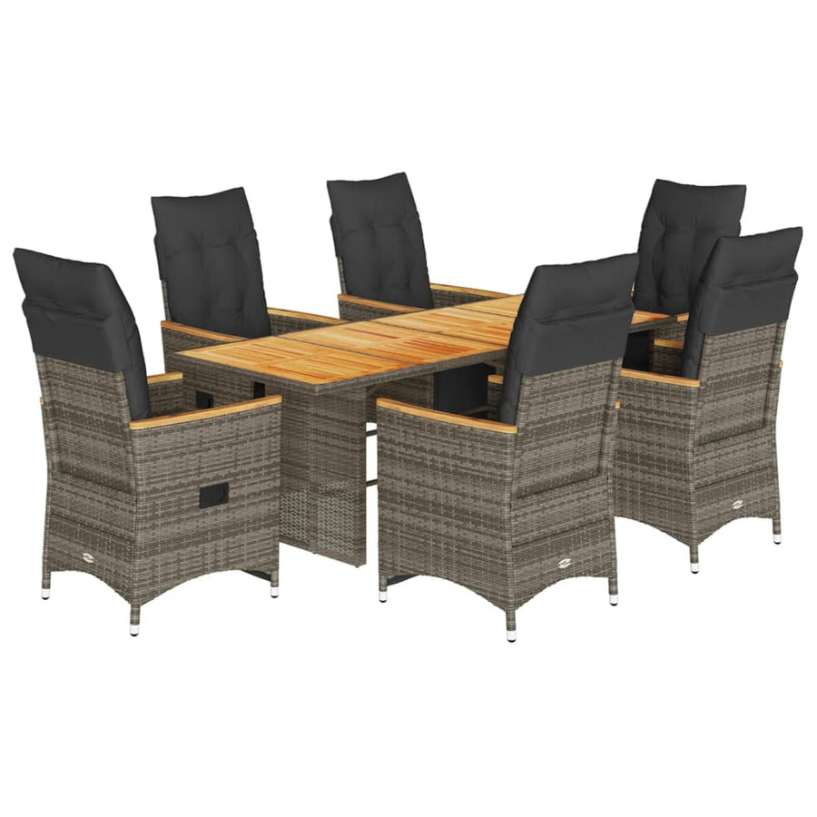 7-delige Bistroset met kussens poly rattan grijs