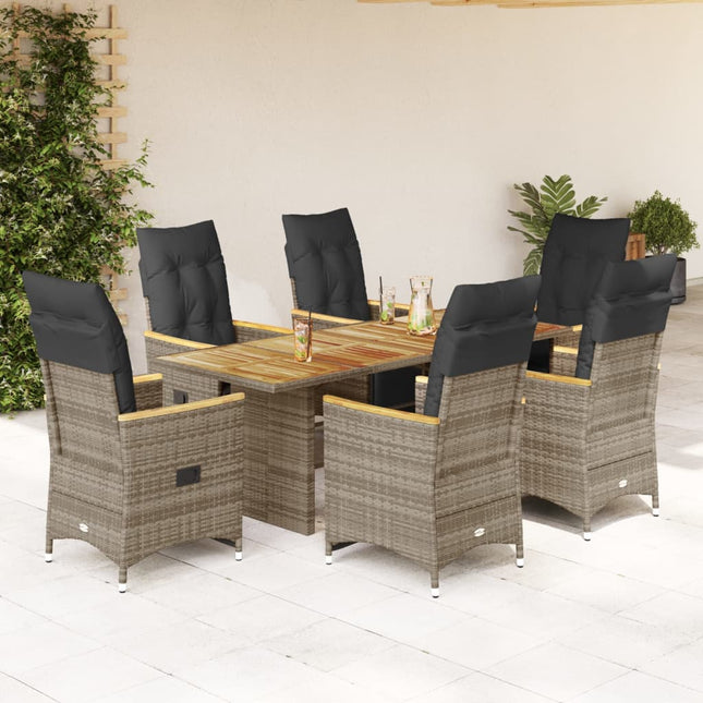 7-delige Bistroset met kussens poly rattan grijs