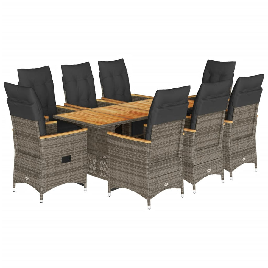 9-delige Bistroset met kussens poly rattan grijs