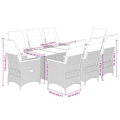 9-delige Bistroset met kussens poly rattan grijs