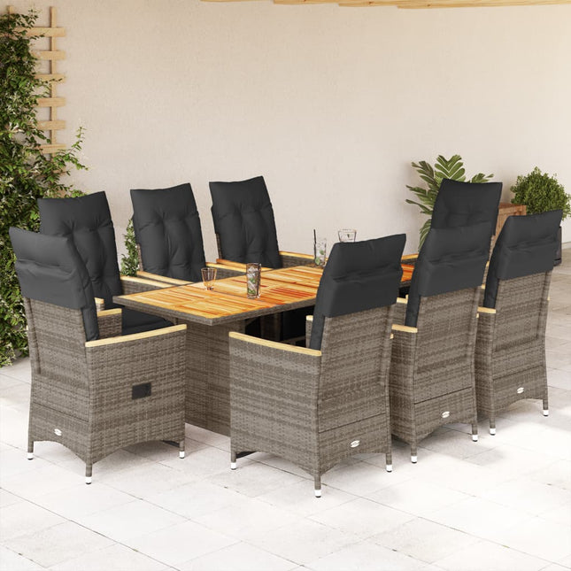 9-delige Bistroset met kussens poly rattan grijs