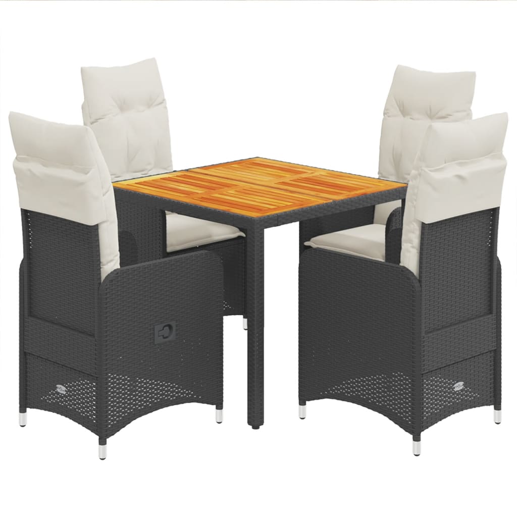 5-delige Bistroset met kussens poly rattan zwart