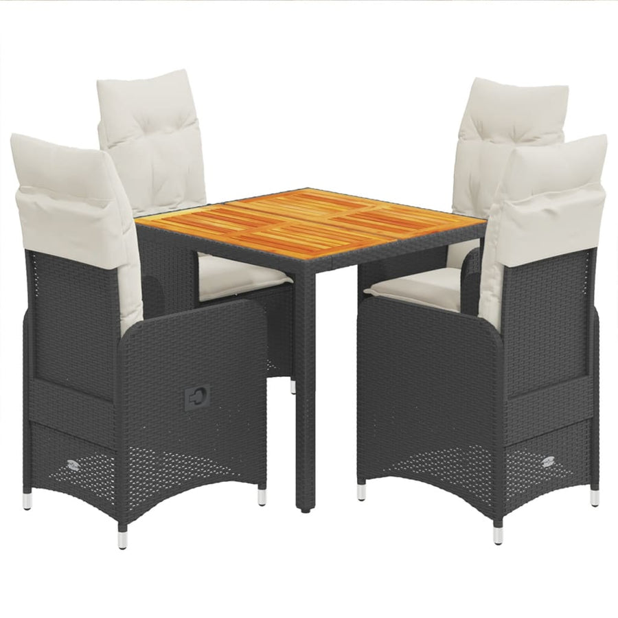 5-delige Bistroset met kussens poly rattan zwart