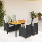 5-piece Bistro Set with Cushions, Poly Rattan, Black