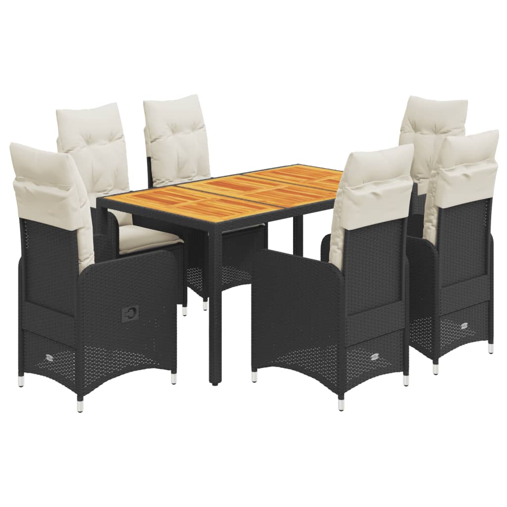 Bistroset Met Kussens Poly Rattan Zwart 7 150 x 90 x 75 cm