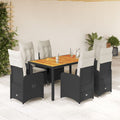 7-delige Bistroset met kussens poly rattan zwart