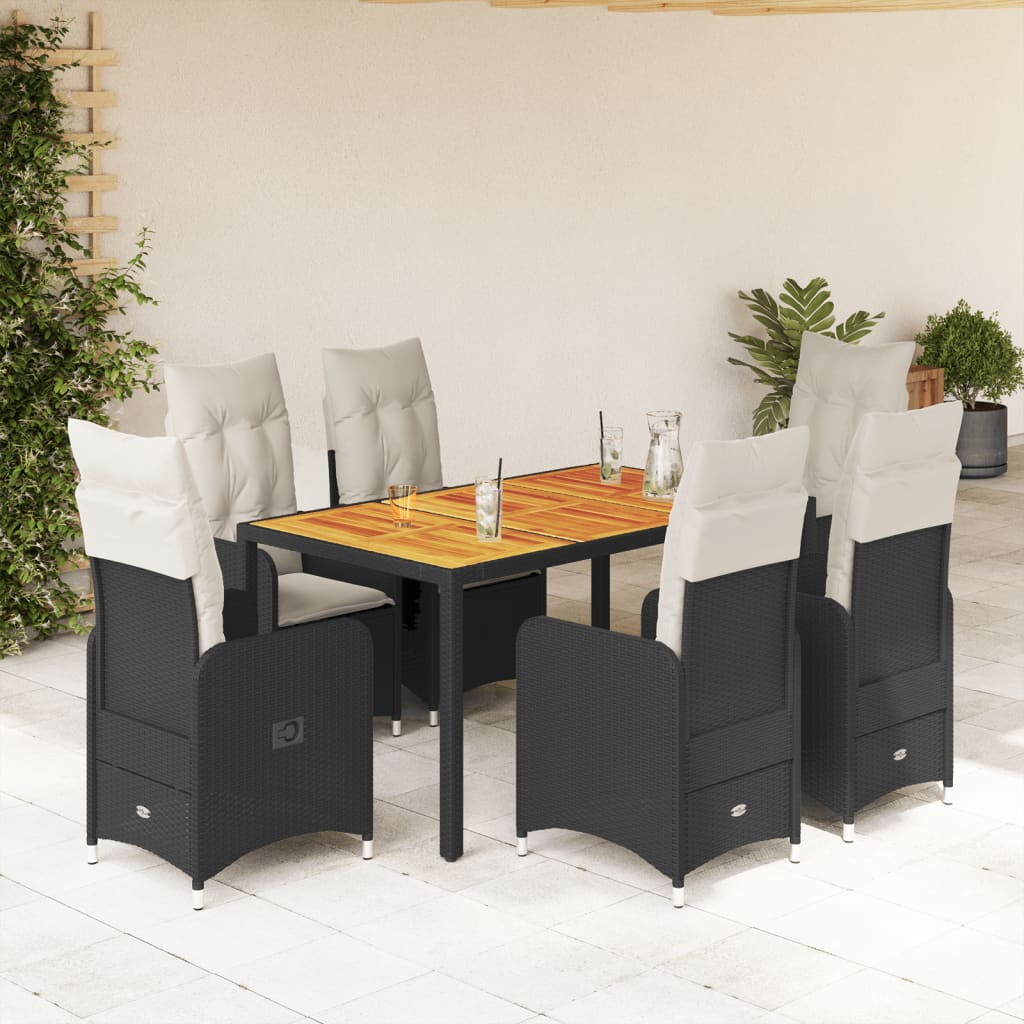 Bistroset Met Kussens Poly Rattan Zwart 7 150 x 90 x 75 cm