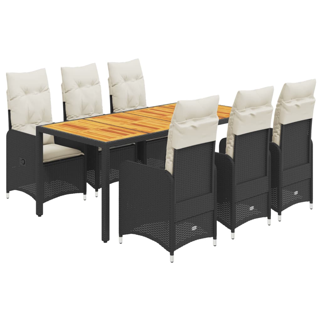 7-delige Bistroset met kussens poly rattan zwart