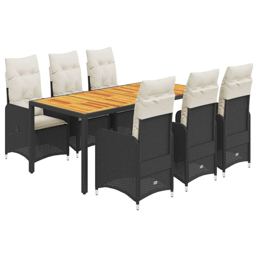 7-delige Bistroset met kussens poly rattan zwart