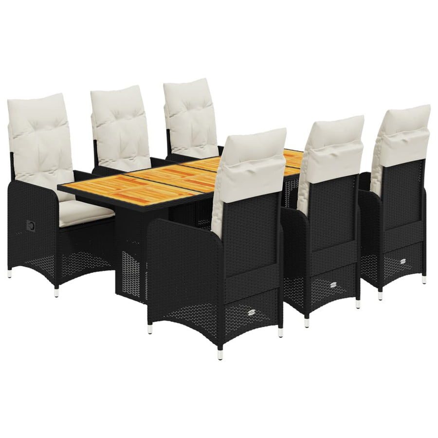 7-delige Bistroset met kussens poly rattan zwart