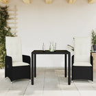 3-delige Bistroset met kussens poly rattan zwart