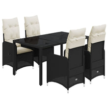 5-delige Bistroset met kussens poly rattan zwart