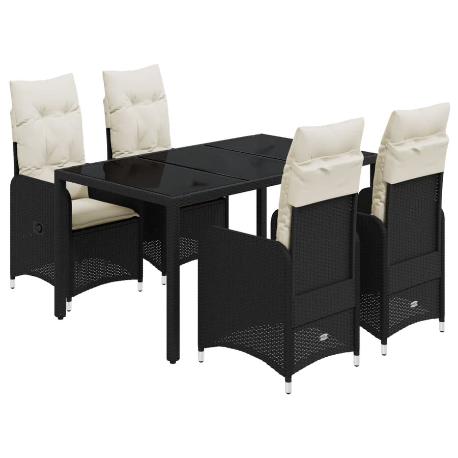 5-delige Bistroset met kussens poly rattan zwart
