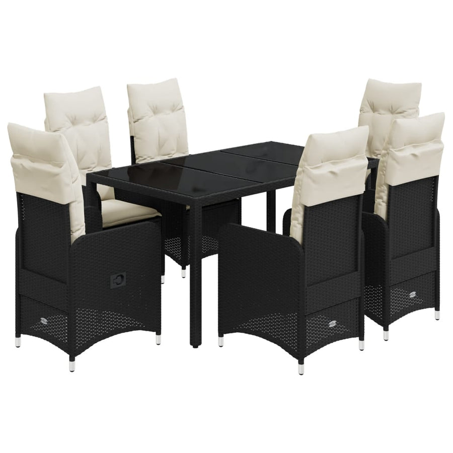 7-delige Bistroset met kussens poly rattan zwart