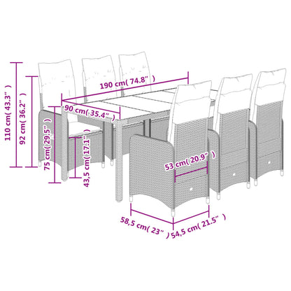 7-delige Bistroset met kussens poly rattan zwart