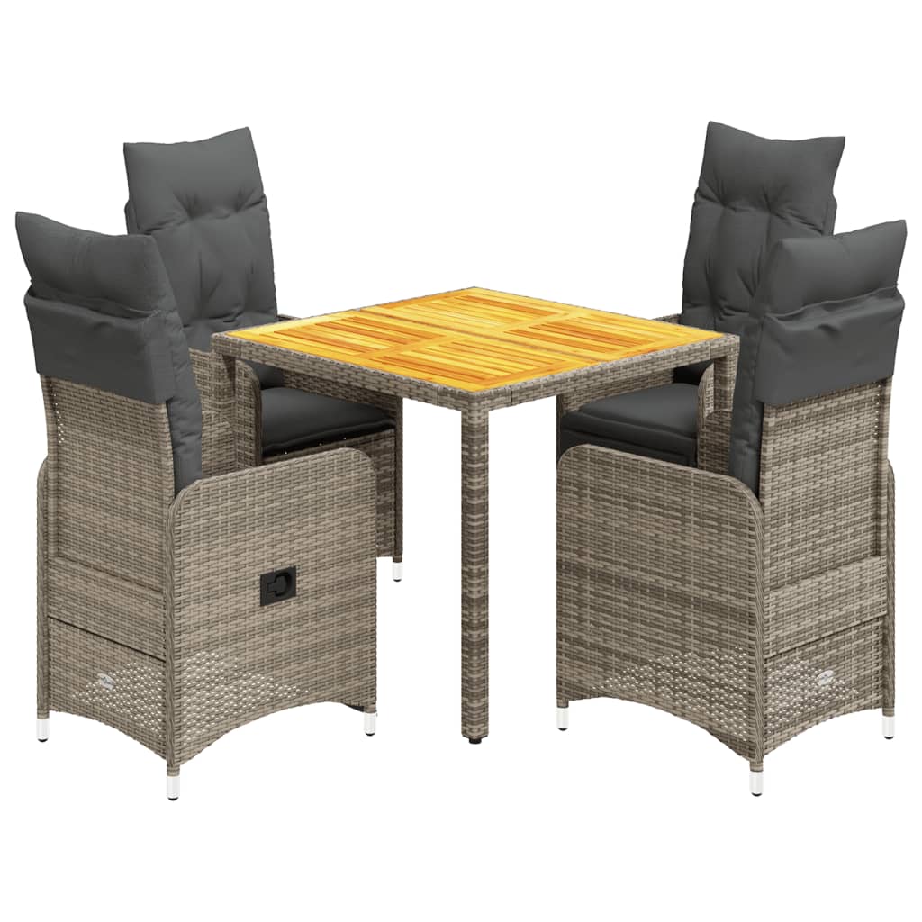 5-delige Bistroset met kussens poly rattan grijs