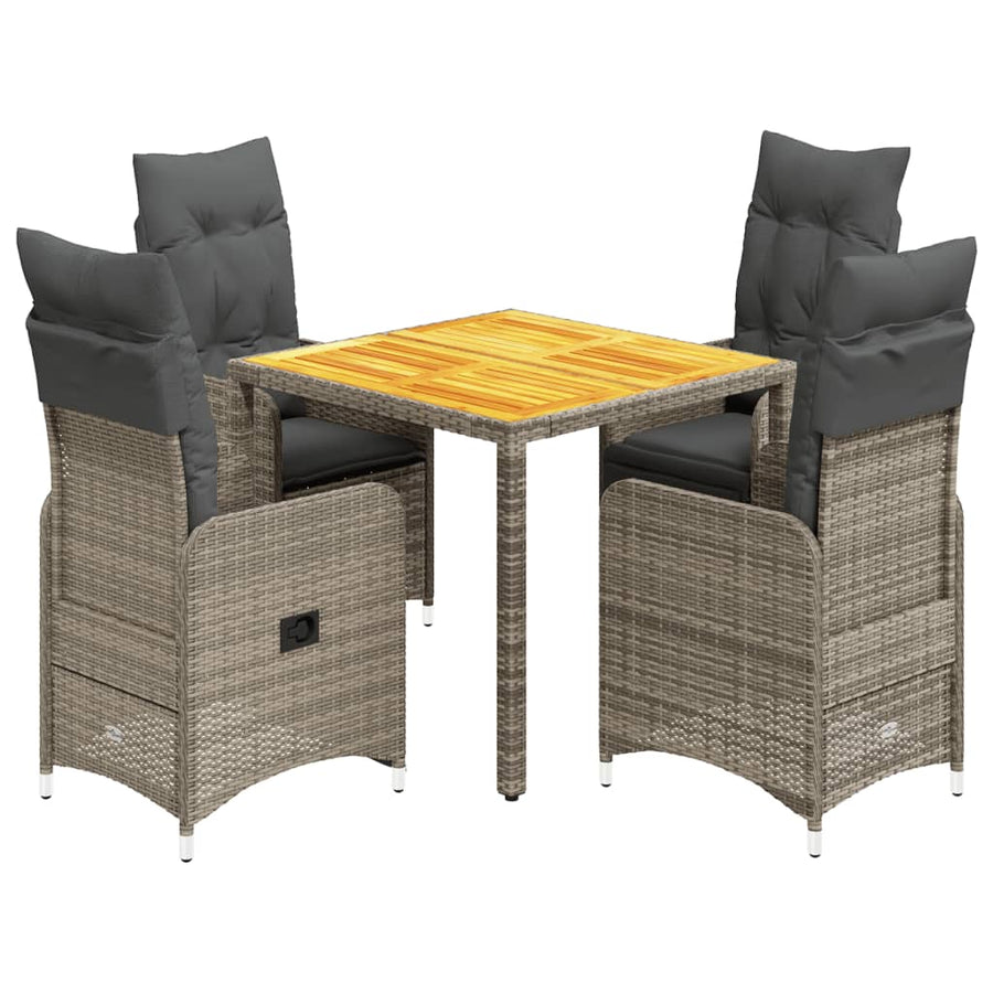 5-delige Bistroset met kussens poly rattan grijs