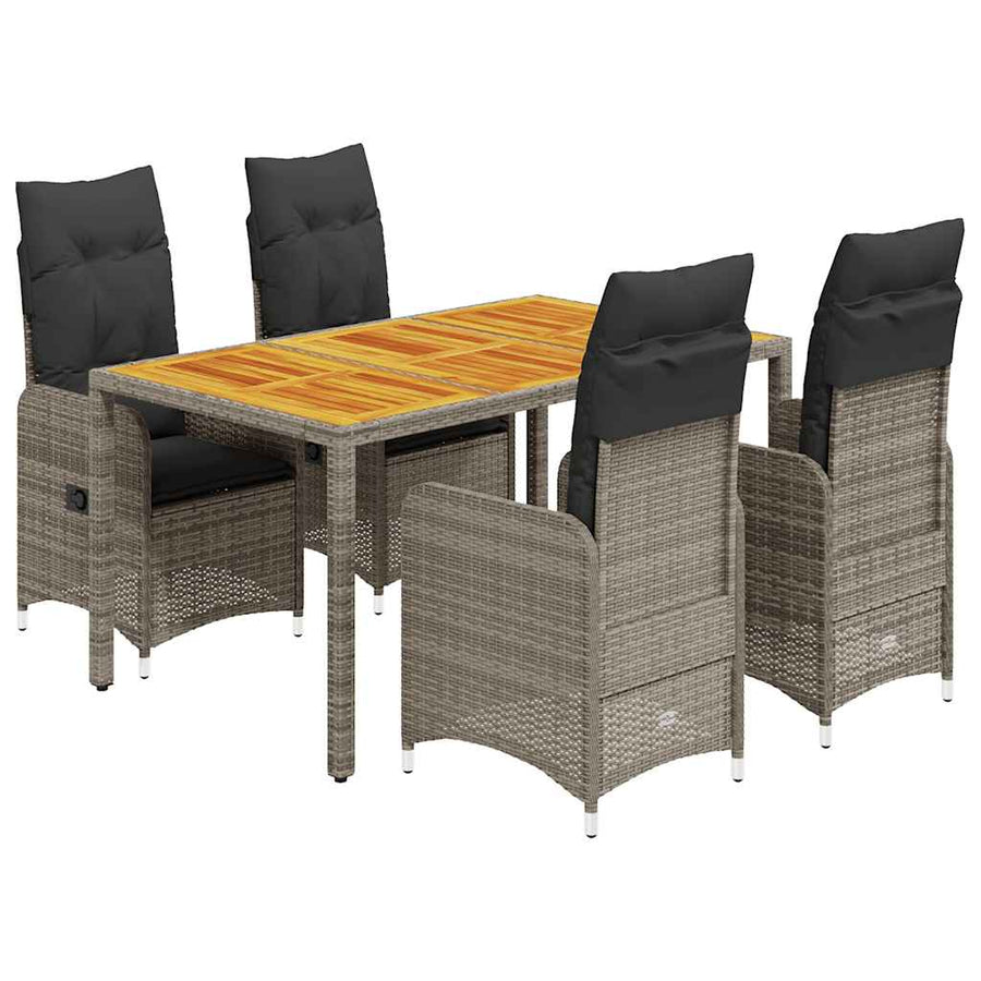 5-Delige Bistroset Met Kussens Poly Rattan Grijs 4