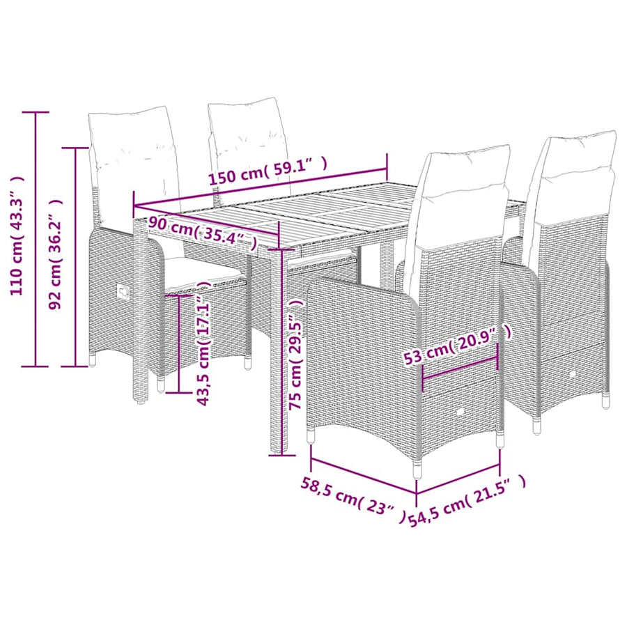 5-Delige Bistroset Met Kussens Poly Rattan Grijs 4