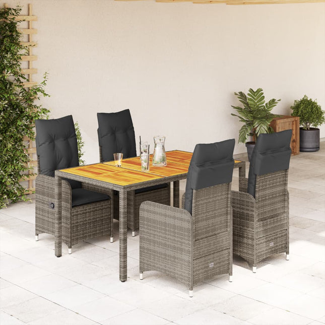 5-delige Bistroset met kussens poly rattan grijs