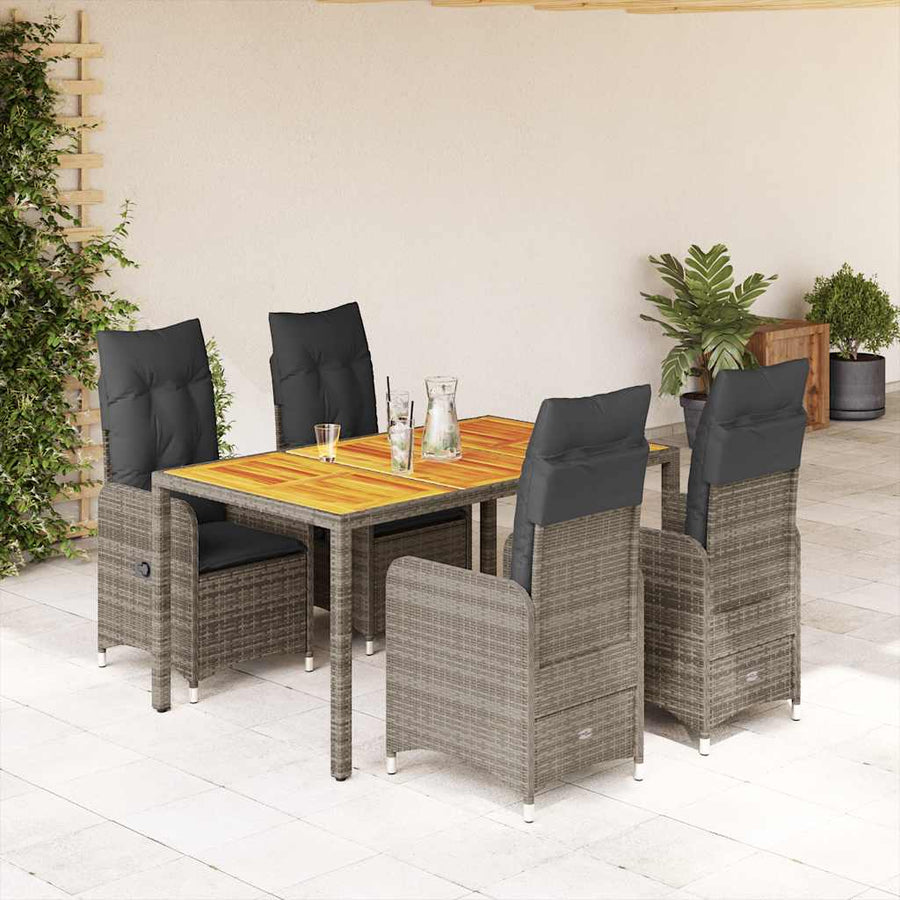 5-Delige Bistroset Met Kussens Poly Rattan Grijs 4