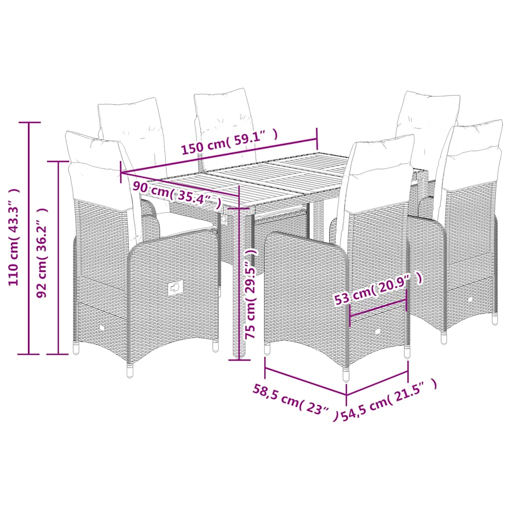 7-Delige Bistroset Met Kussens Poly Rattan Grijs 6
