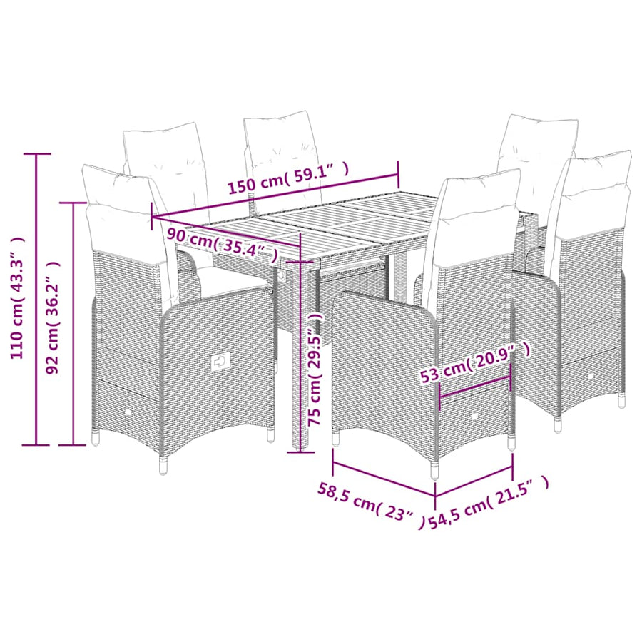 7-Delige Bistroset Met Kussens Poly Rattan Grijs 6