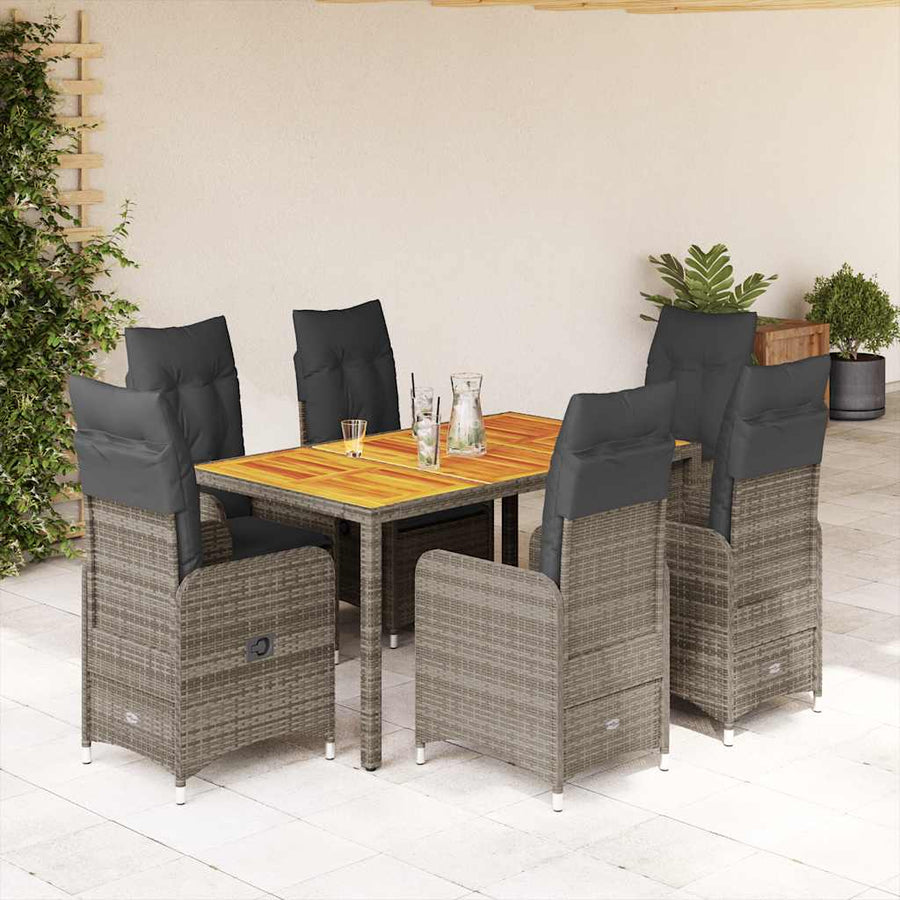 7-Delige Bistroset Met Kussens Poly Rattan Grijs 6
