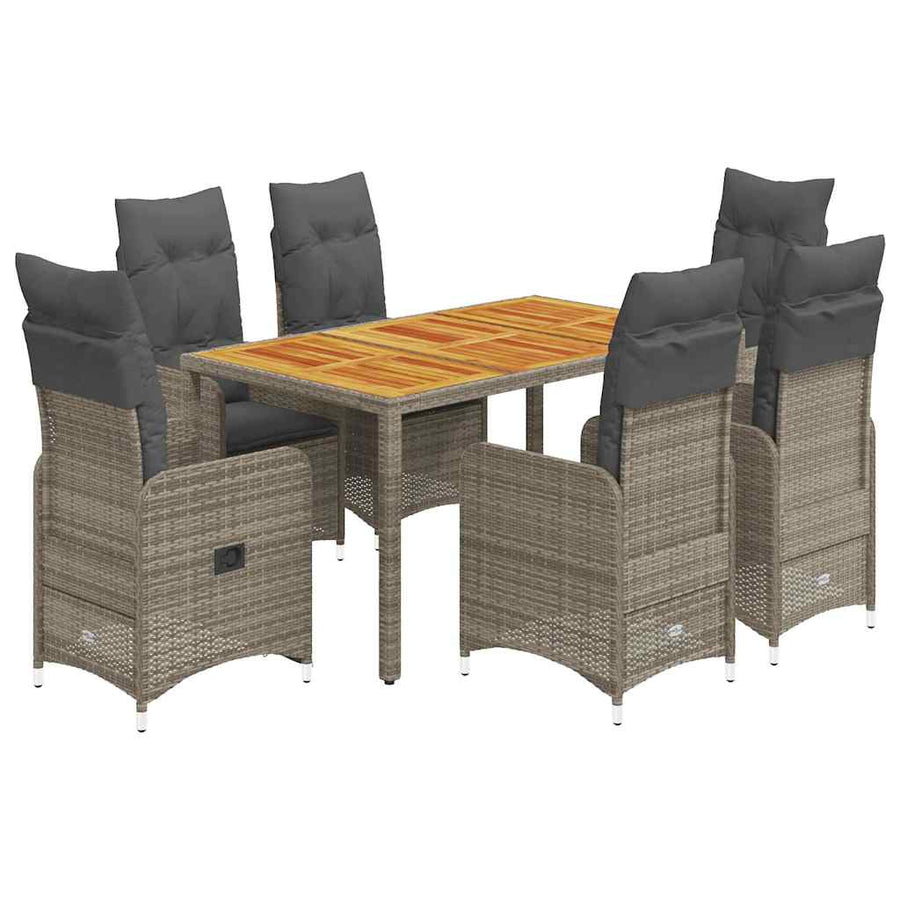 7-Delige Bistroset Met Kussens Poly Rattan Grijs 6