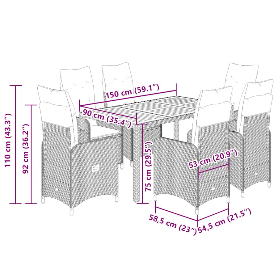 7-Delige Bistroset Met Kussens Poly Rattan Grijs 6