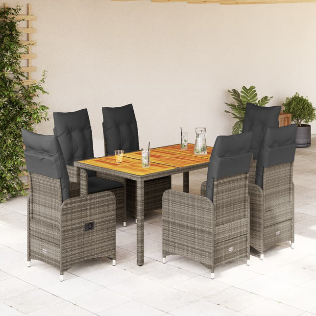 7-delige Bistroset met kussens poly rattan grijs