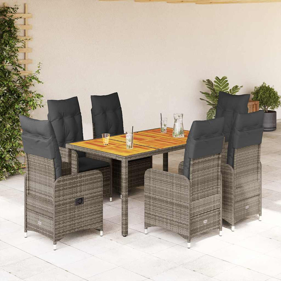 7-Delige Bistroset Met Kussens Poly Rattan Grijs 6