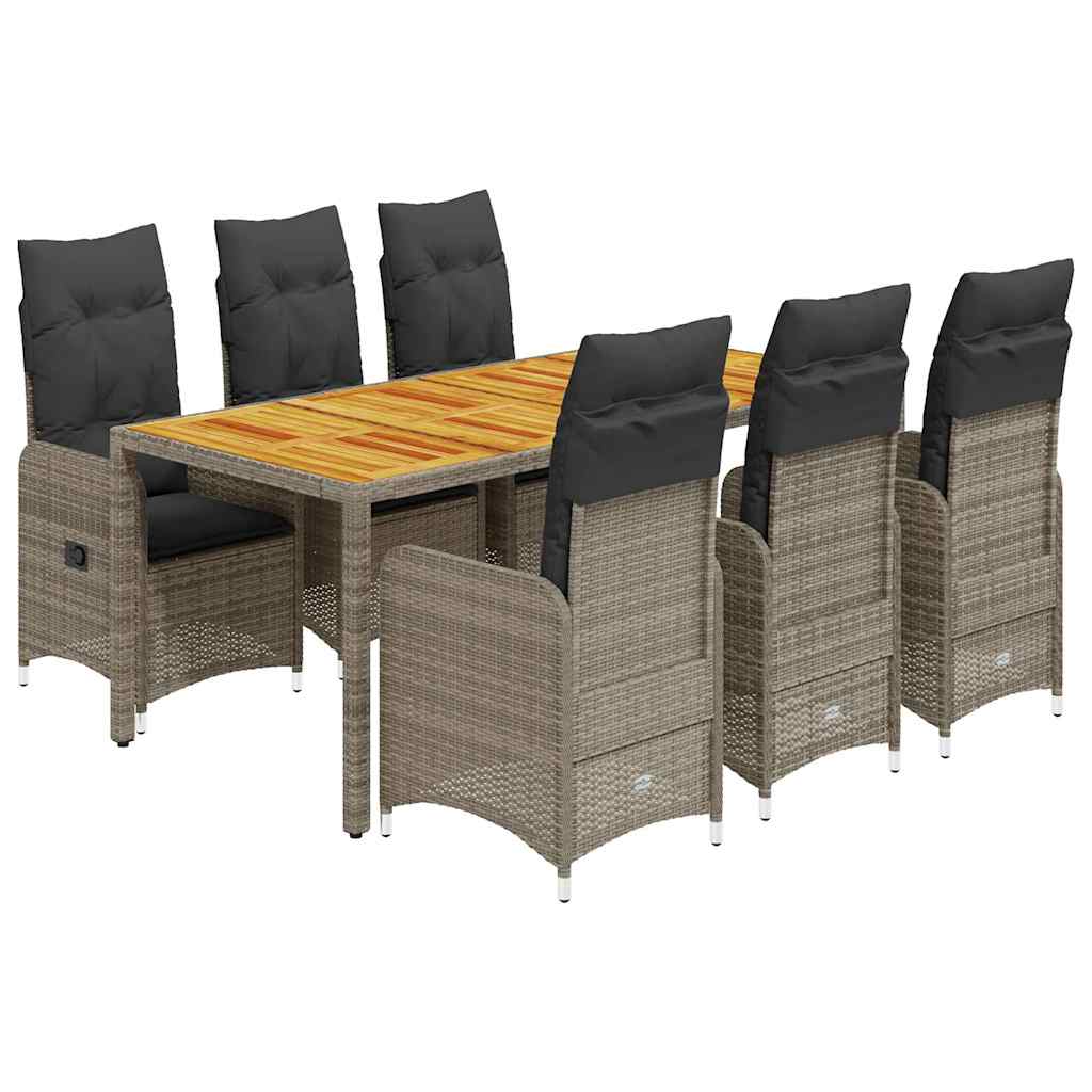 Bistroset Met Kussens Poly Rattan Grijs 7 190 x 90 x 75 cm