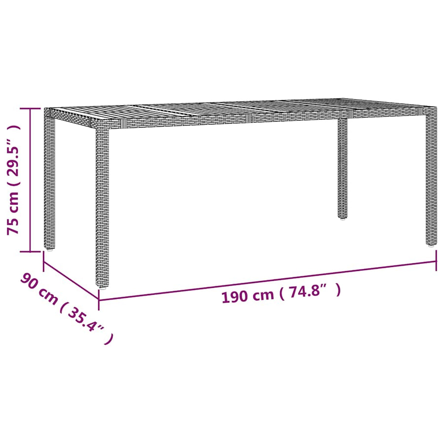 Bistroset Met Kussens Poly Rattan Grijs 7 190 x 90 x 75 cm