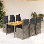 Bistroset 7-delig poly rattan grijs met kussens