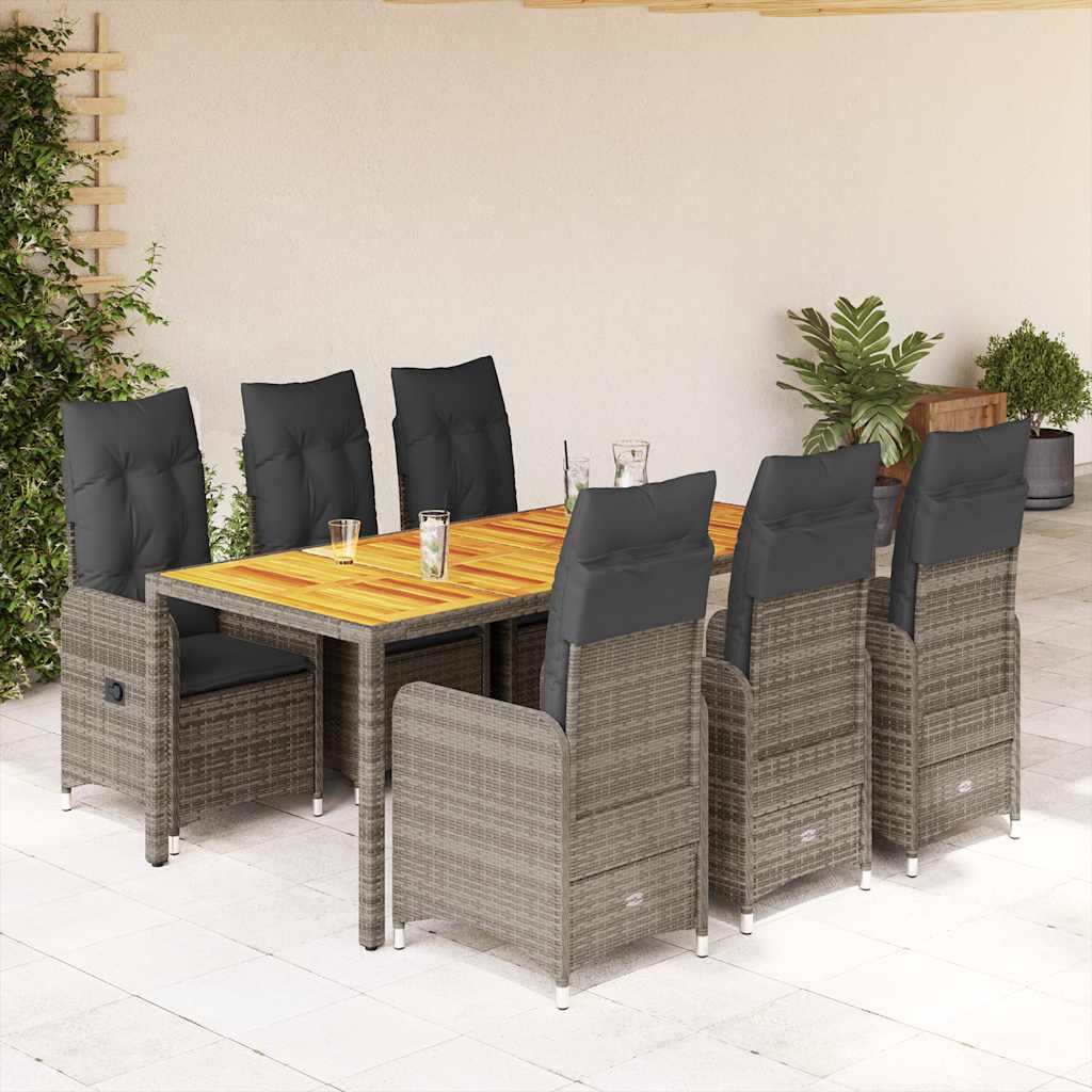 Bistroset Met Kussens Poly Rattan Grijs 7 190 x 90 x 75 cm
