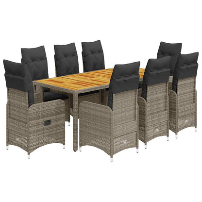 Bistroset Met Kussens Poly Rattan Grijs 9 190 x 90 x 75 cm