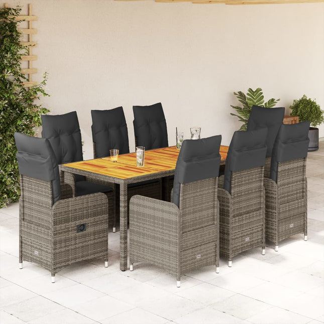 9-delige Bistroset met kussens poly rattan grijs