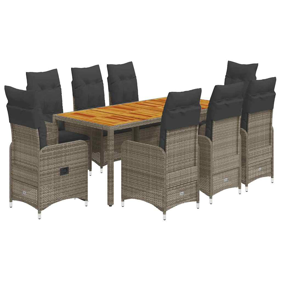 Bistroset Met Kussens Poly Rattan Grijs 9 190 x 90 x 75 cm
